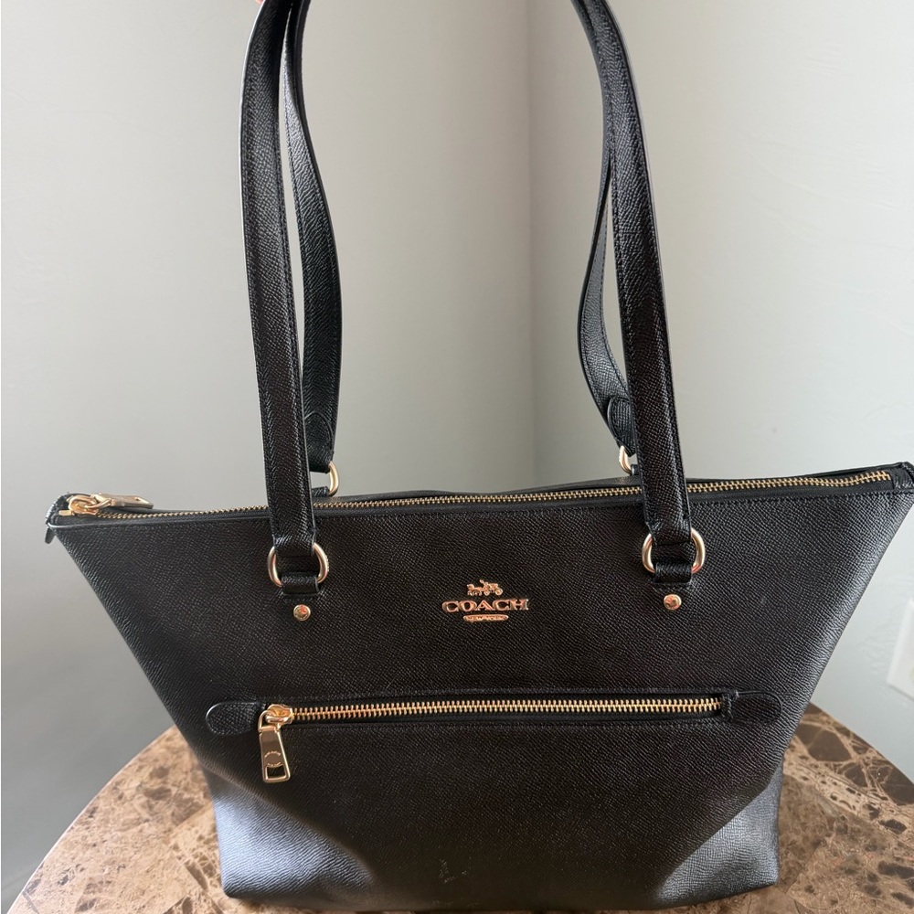 Coach Black Leather Tote with Gold Hardware